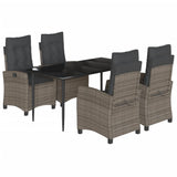 5 Piece Garden Dining Set with Cushions Grey Poly Rattan - Front View
