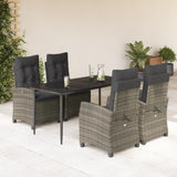5 Piece Garden Dining Set with Cushions Grey Poly Rattan