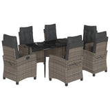 7 Piece Garden Dining Set with Cushions Grey Poly Rattan - Front View