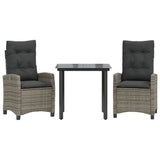 3 Piece Garden Dining Set with Cushions Grey Poly Rattan - Front View