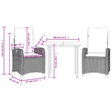 3 Piece Garden Dining Set with Cushions Grey Poly Rattan