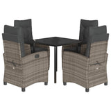 5 Piece Garden Dining Set with Cushions Grey Poly Rattan - Front View