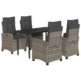 5 Piece Garden Dining Set with Cushions Grey Poly Rattan