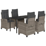 5 Piece Garden Dining Set with Cushions Grey Poly Rattan - Front View
