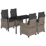 5 Piece Garden Dining Set with Cushions Grey Poly Rattan - Front View