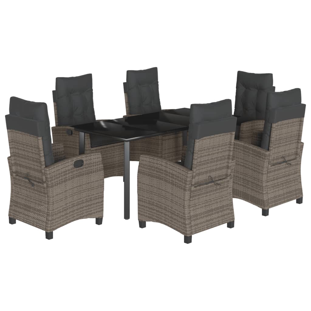 7 Piece Garden Dining Set with Cushions Grey Poly Rattan
