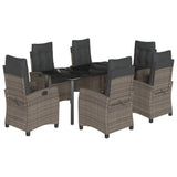 7 Piece Garden Dining Set with Cushions Grey Poly Rattan - Front View
