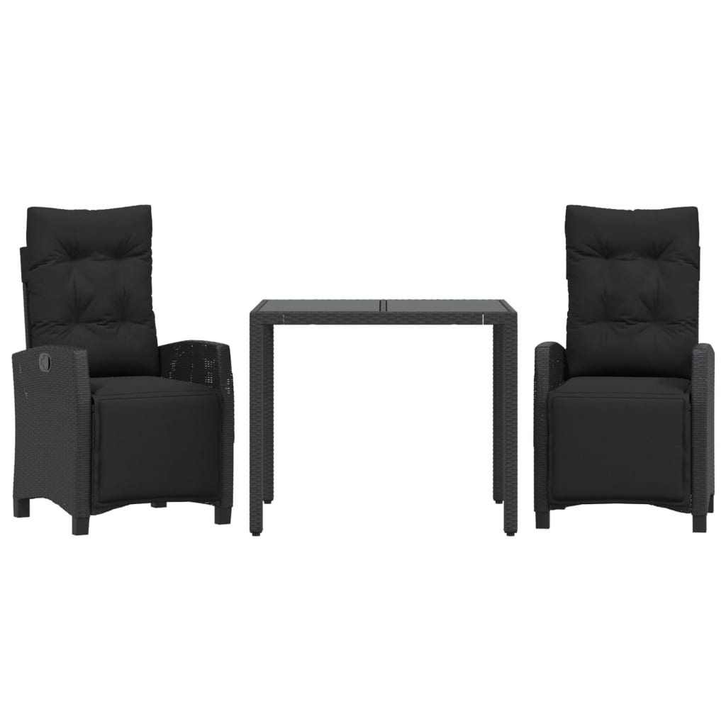 3 Piece Garden Dining Set with Cushions Black Poly Rattan