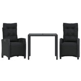 3 Piece Garden Dining Set with Cushions Black Poly Rattan