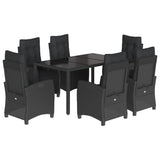 7 Piece Garden Dining Set with Cushions Black Poly Rattan - Front View