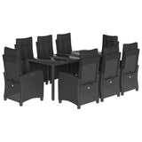 9 Piece Garden Dining Set with Cushions Black Poly Rattan