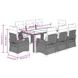9 Piece Garden Dining Set with Cushions Black Poly Rattan - Extra Image