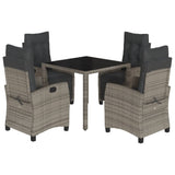 5 Piece Garden Dining Set with Cushions Grey Poly Rattan