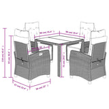 5 Piece Garden Dining Set with Cushions Grey Poly Rattan