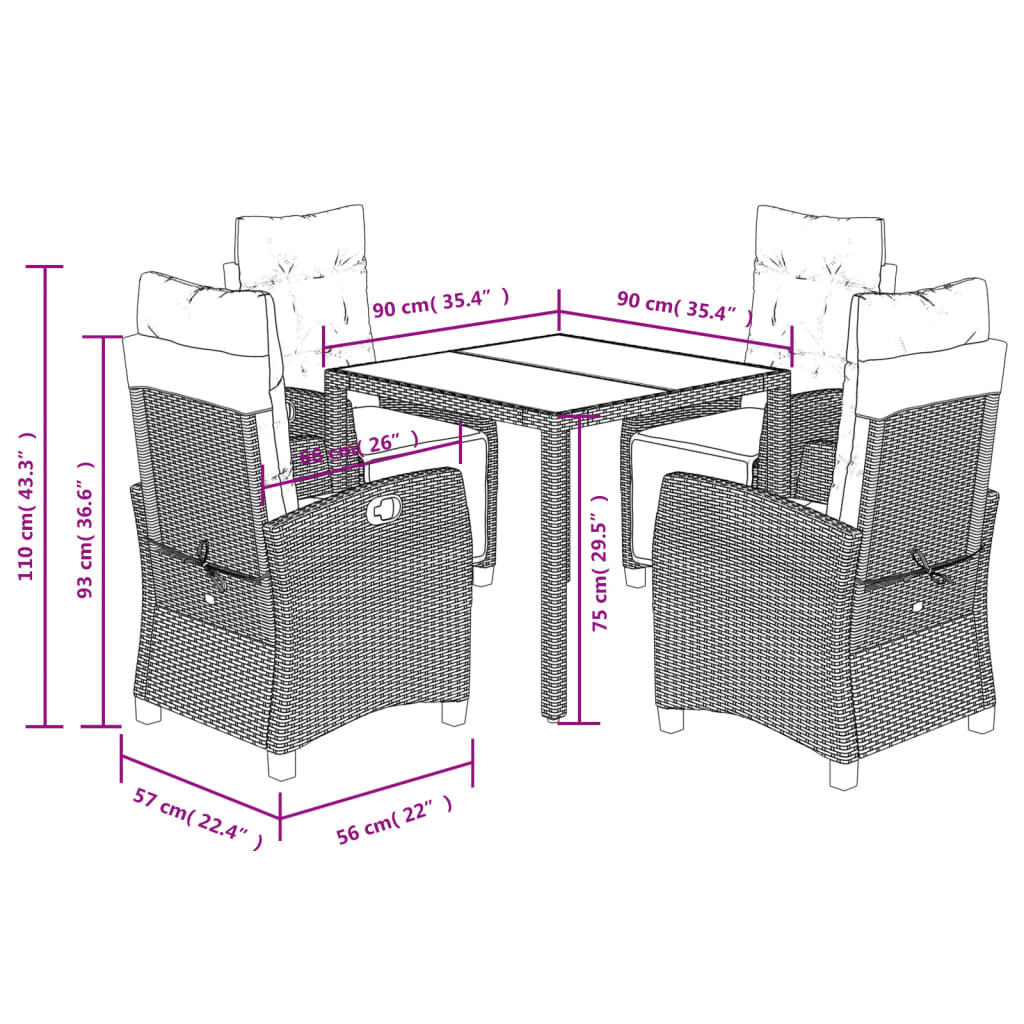 5 Piece Garden Dining Set with Cushions Grey Poly Rattan