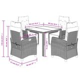 5 Piece Garden Dining Set with Cushions Grey Poly Rattan - Extra Image
