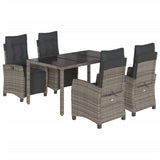 5 Piece Garden Dining Set with Cushions Grey Poly Rattan - Front View