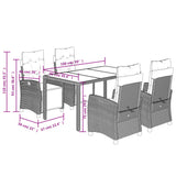 5 Piece Garden Dining Set with Cushions Grey Poly Rattan - Extra Image