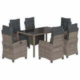 7 Piece Garden Dining Set with Cushions Grey Poly Rattan - Front View