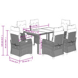 7 Piece Garden Dining Set with Cushions Grey Poly Rattan