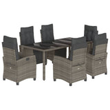 7 Piece Garden Dining Set with Cushions Grey Poly Rattan - Front View