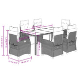 7 Piece Garden Dining Set with Cushions Grey Poly Rattan - Extra Image
