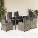 7 Piece Garden Dining Set with Cushions Grey Poly Rattan