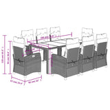 9 Piece Garden Dining Set with Cushions Grey Poly Rattan