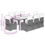 9 Piece Garden Dining Set with Cushions Grey Poly Rattan - Extra Image