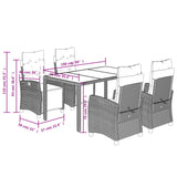 5 Piece Garden Dining Set with Cushions Black Poly Rattan - Extra Image