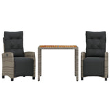3 Piece Garden Dining Set with Cushions Grey Poly Rattan - Front View