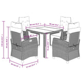 5 Piece Garden Dining Set with Cushions Grey Poly Rattan - Extra Image