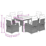 7 Piece Garden Dining Set with Cushions Grey Poly Rattan