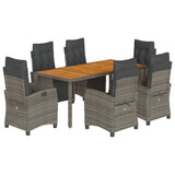 7 Piece Garden Dining Set with Cushions Grey Poly Rattan