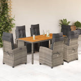 7 Piece Garden Dining Set with Cushions Grey Poly Rattan