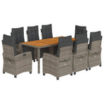 9 Piece Garden Dining Set with Cushions Grey Poly Rattan