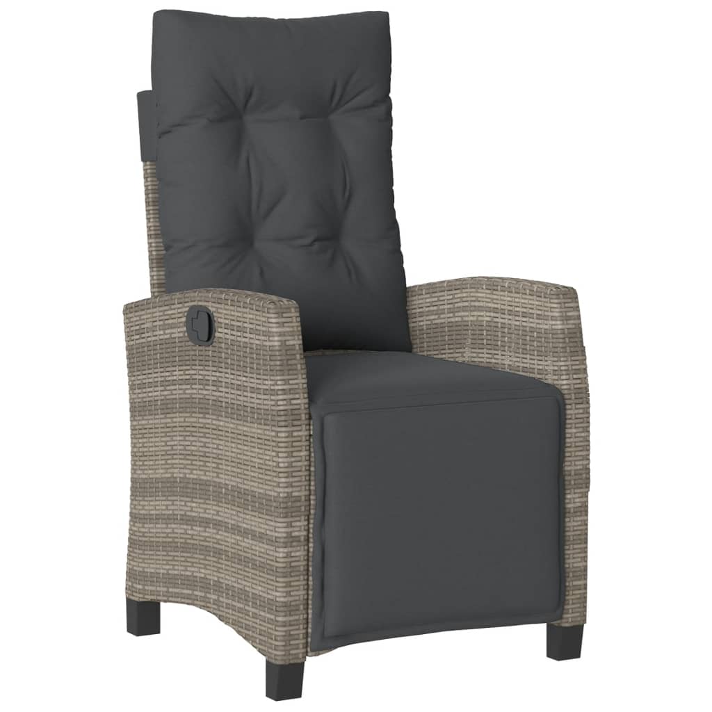 7 Piece Garden Dining Set with Cushions Grey Poly Rattan