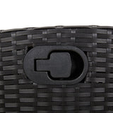 7 Piece Garden Dining Set with Cushions Black Poly Rattan - Close-Up Angle