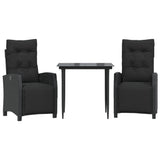 3 Piece Garden Dining Set with Cushions Black Poly Rattan - Front View