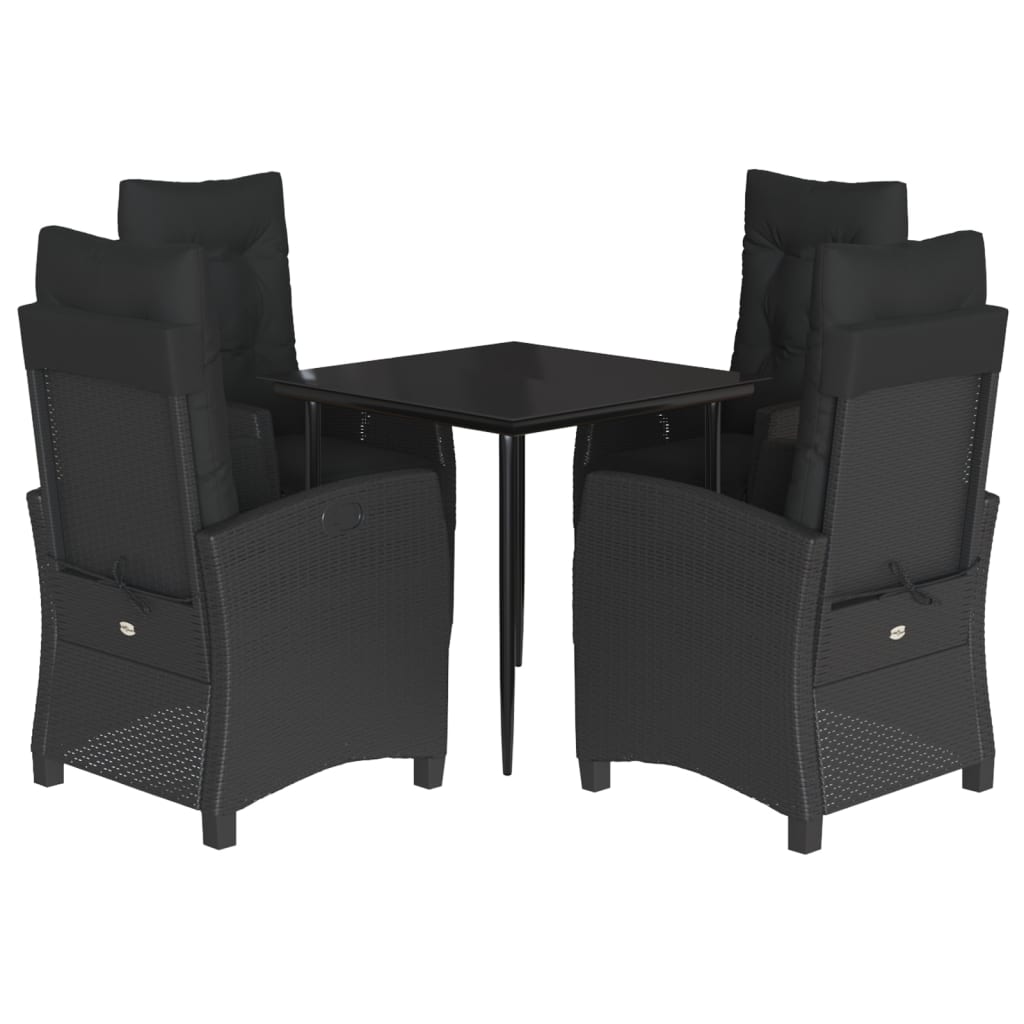 5 Piece Garden Dining Set with Cushions Black Poly Rattan