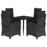 5 Piece Garden Dining Set with Cushions Black Poly Rattan - Front View