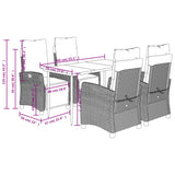 5 Piece Garden Dining Set with Cushions Black Poly Rattan - Extra Image
