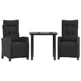 3 Piece Garden Dining Set with Cushions Black Poly Rattan - Front View