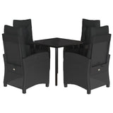 5 Piece Garden Dining Set with Cushions Black Poly Rattan