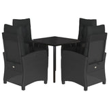 5 Piece Garden Dining Set with Cushions Black Poly Rattan - Front View