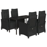 5 Piece Garden Dining Set with Cushions Black Poly Rattan - Front View