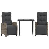 3 Piece Garden Dining Set with Cushions Grey Poly Rattan