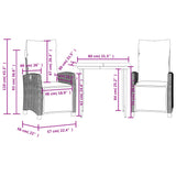 3 Piece Garden Dining Set with Cushions Grey Poly Rattan - Extra Image
