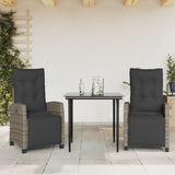 3 Piece Garden Dining Set with Cushions Grey Poly Rattan