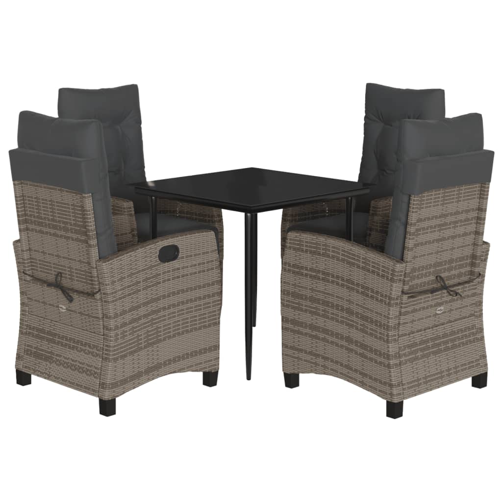5 Piece Garden Dining Set with Cushions Grey Poly Rattan